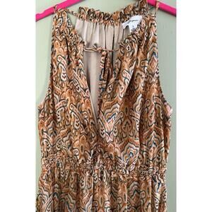 Japna Womens Sz Sm Maxi Dress Halter Style Gold Blue Chiffon Lined Spring Resort